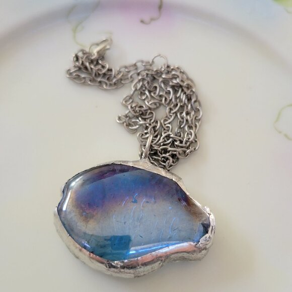 Blue Glass Fish Soldered Pendant Necklace - Picture 3 of 5